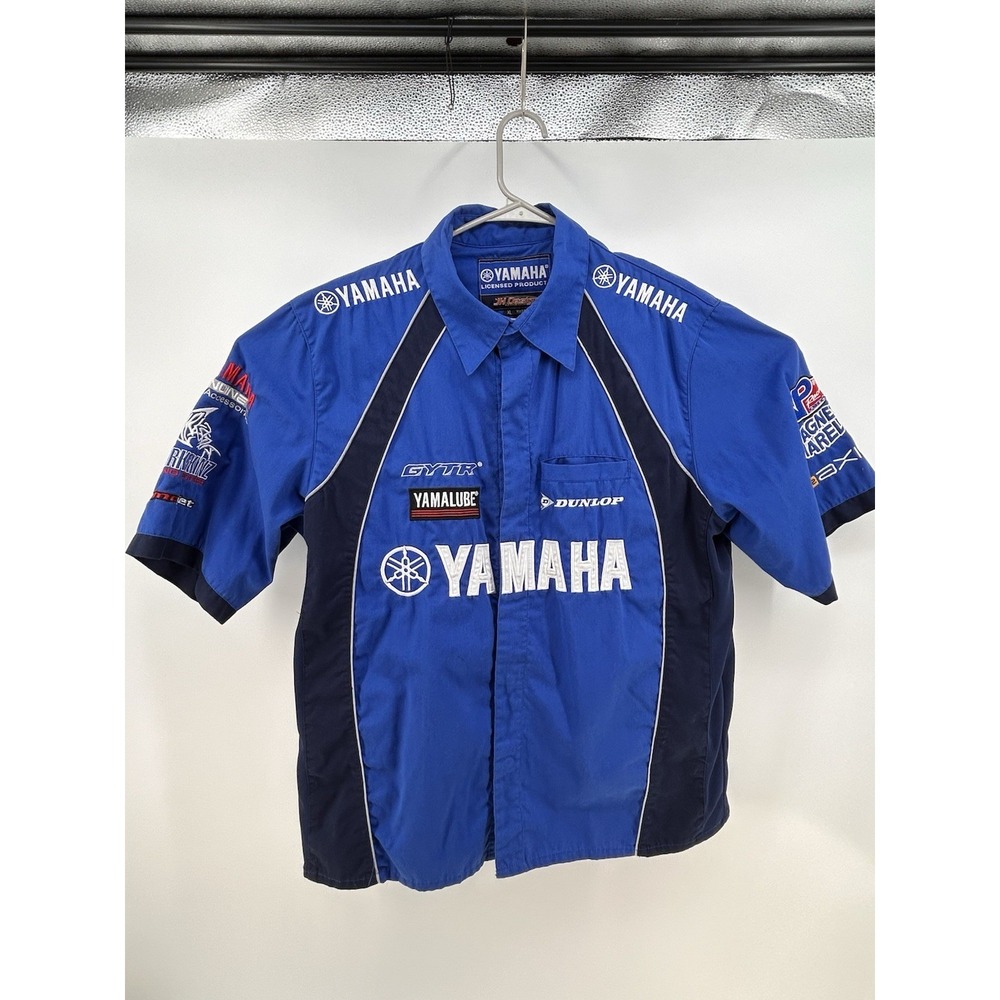 JH Design Yamaha Racing Pit Crew Button Up Shirt XL Embroidered Emblems